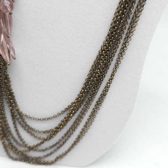 Lia Sophia Blushing Multi-Strand Antique Gold Chain Necklace With Pink Crystal - Picture 4 of 7